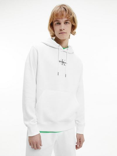 Calvin Klein Ruhák HU383956 | Calvin Klein Embroidered Logo Férfi Kapucnis Pulóver Világos Fehér